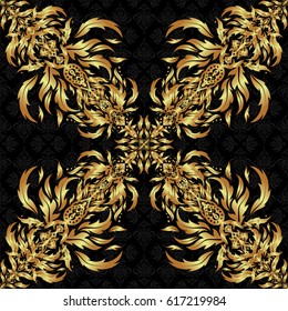 Vector luxury gold pattern. Golden seamless pattern on a black background.
