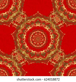 Vector luxury gold pattern. Golden seamless pattern on a red background.