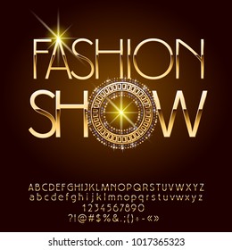 Vector Luxury Golden Alphabet with Chic  Decorative Element. Elegant logotype Fashion Show. Set of chic Letters, Numbers and Symbols