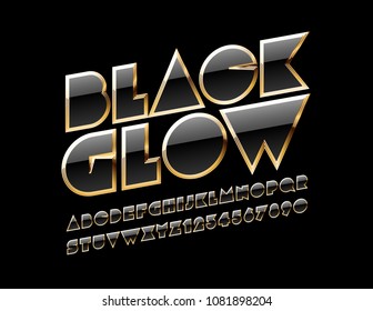 Vector luxury Golden and Black Glow Font. Chic majestic Alphabet Letters, Numbers and Symbols