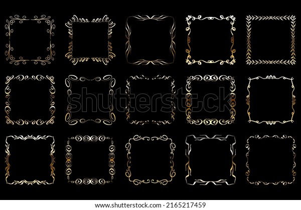 Vector luxury\
golden frames set. Ornamental shiny golden decorative design\
elements collection. Vector\
illustration