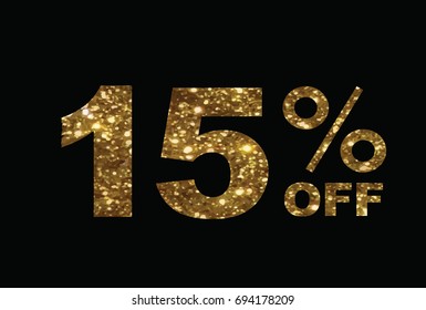 The vector luxury golden glitter fifteen percent off special discount word text 