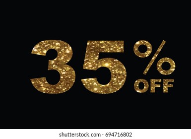 The vector luxury golden glitter thirty five percent off discount word text on black background