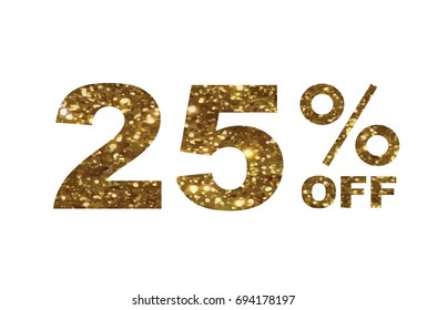 The vector luxury golden glitter twenty-five percent off special discount word text 
