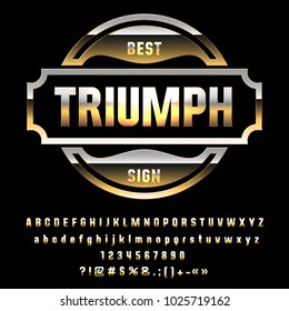 Vector Luxury Golden Logotype Triumph. Satz Alphabet-Buchstaben, Zahlen und Symbole