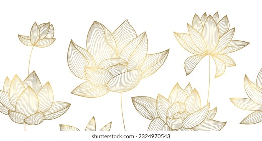 Vector luxury golden pattern, lotus illustration, hand drawn florals for packaging, social media post, cover, banner, creative post and wall arts. Gold and white