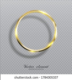 Vector luxury golden ring with light effects. Abstract gold glowing round frame isolated on transparent background. Volumetric element for design