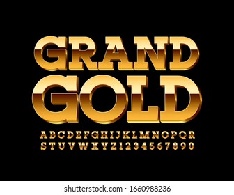 Vector Luxury Grand Gold Font. Chic 3D Alphabet Letters and Numbers