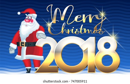 Vector luxury greeting card with Grand Santa Claus and golden splendor text Merry Christmas 2018