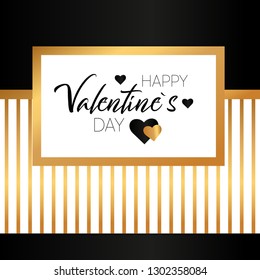  Vector luxury greeting card of happy valentine's day with golden stripes. With black and gold hearts