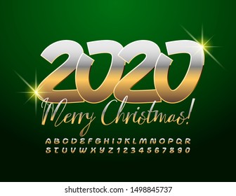 Vector luxury Greeting Card Happy New Year 2020! Chic royal set of Alphabet Letters and Numbers. Beautiful glossy Font. 