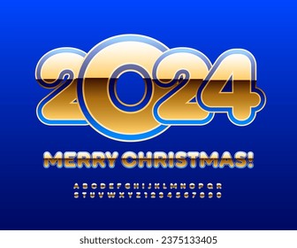 Vector luxury Greeting Card Merry Christmas 2024! Modern Font. Unique Alphabet Letters and Numbers set