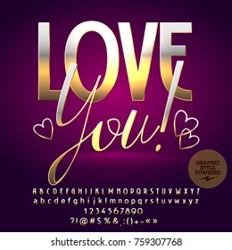 Vector luxury Greeting Card for Saint Valentine Day with Hearts. Set of Letters, Numbers and Symbols. Contains Graphic Style.