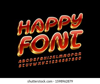 Vector Luxury Happy Font. Letras y números elegantes de los alfabetos rojo y dorado.