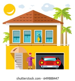 Vector Luxury House. Flat style colorful Cartoon illustration.
