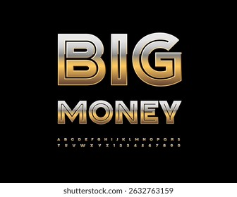 Ícone Vetor Luxury Big Money. Fonte dourada exclusiva. Letras e números alfabéticos maiúsculos de classe