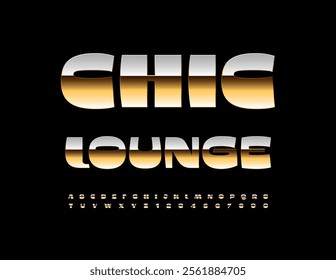 Vector luxury icon Chic Lounge. Glamorous Golden Font. Elite cool Alphabet Letters and Numbers set.