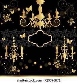 Vector luxury iinvitation setin black and gold 