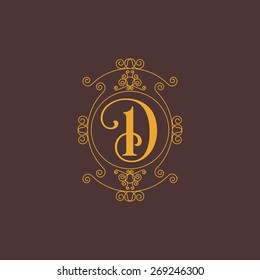 Vector luxury insignia, monogram, frame design template in line style.