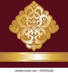 vector luxury invitation card with damask ornament and golden ribbon