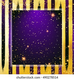 Vector luxury invitation card design. Stripes on gold background. Glittering golden dust. Perfect for invitation.