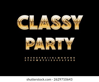 Vetor Luxury convite Classy Part. Letras e Números de Alfabeto Elite Chic definidos. Fonte Dourada Glamourosa