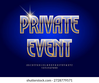 Vetor Luxury convite Evento Privado. Chic azul brilhante fonte dourada. Letras e números alfabéticos elegantes definidos. 