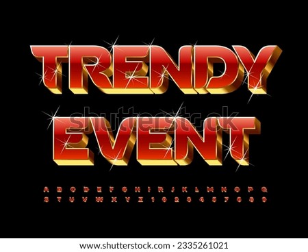 Vector luxury invitation Trendy Event. Red and Gold premium Font. Stylish set of chic Alphabet Letters and Numbers