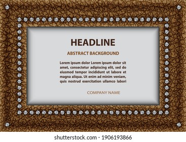 Vector luxury leather brown holder for business card with silver diamonds.