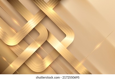 Vector luxury lines retro style abstract background. Layers of diagonal golden striped bibbon paper material with thin gold line. Premium poster retro design