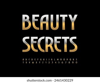 Vector luxury logo Beauty Secrets. Modern Cool Font. Trendy Gold 3D Alphabet Letters and Numbers set.