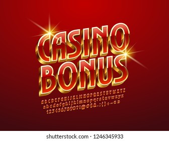 Vector luxury Logo Casino Bonus. Rotated exclusive Alphabet Letters, Numbers and Symbols. Red and Golden 3D Font.