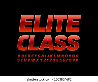Logotipo vectorial de lujo Clase Elite. Color rojo y oro brillante fuente. Juego de letras y números de alfabeto chic premium