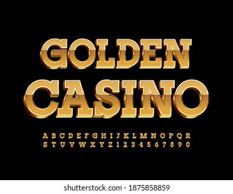 Vector luxury logo Golden Casino. Elegant 3D Font. Premium Alphabet Letters and Numbers