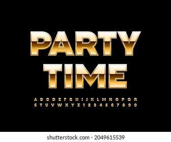 Vector luxury Logo Party Time. Unique Golden Font. Elegant Alphabet Letters and Numbers set