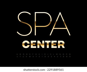 Logotipo vectorial de lujo Spa Center. Delgado tipo de letra dorada. Letras, números y símbolos de alfabeto chic moderno.