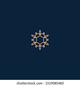 Vector luxury logo template for beauty, fashion projects. Premium golden line sign isolated on dark background. Abstract form