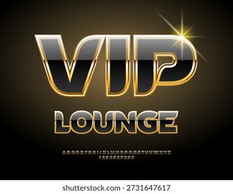 Vector Luxury Logo Vip Lounge. Premium Schwarz und Golden Font. Elite Alphabet Buchstaben und Zahlen gesetzt.