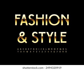 Vector luxury logotype Fashion and Style. Elegant Gold Font. Chic Alphabet Letters and Numbers set.