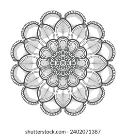 Vektorluxuriöse Mandala-Vorlagenhintergrund und Zierdesign für Farbseiten, Grußkarte, Einladung, Tätowierung, Blumenmandala.

