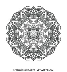 Vector luxury mandala template background and ornamental design for coloring page, greeting card, invitation, tattoo, floral mandala.

