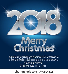 Vector luxury Merry Christmas greeting card with set of letters, symbols and numbers. Silver Font contains Graphic Style