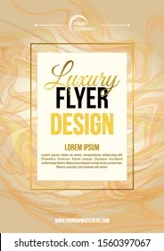 Vector luxury modern flyer template with marble texture in gold and white color