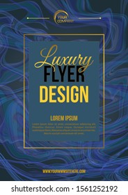 Vector luxury modern flyer template with marble texture in gold and dark blue color