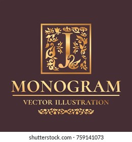 Vector Luxury Monogram "L" Logo Design Template. Vintage Royal Golden Ornament Frame Label For Fashion Boutiques, Alcohol Brands, Hotels, Wedding Invitations, Banners, Packaging