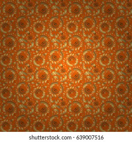 Vector luxury orange background with golden elements. Golden seamless pattern. Glitter background. Orange background.