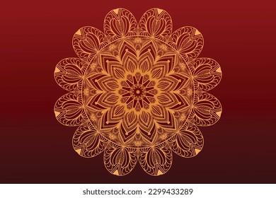 Vektor-Luxus-Ziergeometrie-Mandala-Muster Gold-und roten Hintergrund-Design