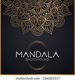 Vector luxury ornamental mandala design background in gold color.  Invitation template with floral mandala ornament - Vector illustration