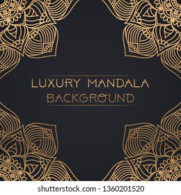 Vector luxury ornamental mandala design background in gold color.  Invitation template with floral mandala ornament - Vector illustration