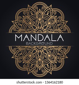 Vector luxury ornamental mandala design background in gold color.  Invitation template with floral mandala ornament - Vector illustration
